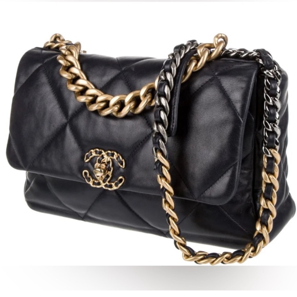 🔥🖤 CHANEL 19 Flap Bag Leather Quilted Large - Picture 3 of 8